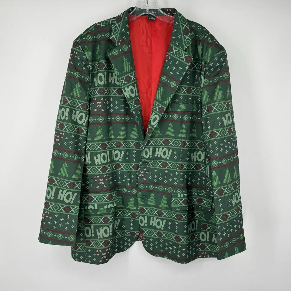 Ugly Christmas Blazer Men's XXL Green Holiday Suit Jacket Ho Ho Candy Cane Retro